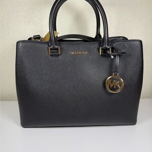 Michael Kors Black Leather Satchel with Gold Hardware